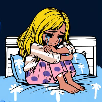 realistic girl crying on her bed over a break up