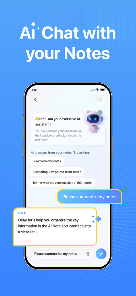 Notes - AI Note Taker - AI chat interface for summarizing and organizing notes within the mobile app