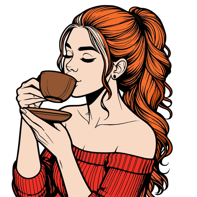 realistic woman drinking tea