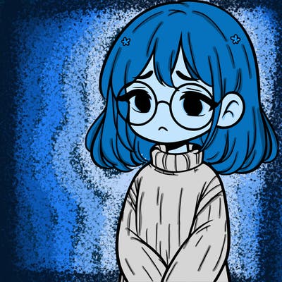 sad girl with glasses in a sweater