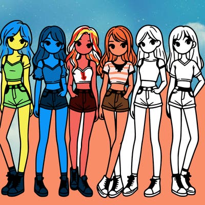 a group of girls wearing crop tops and shorts