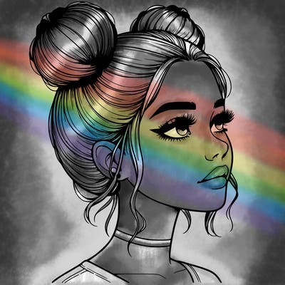 realistic girl with buns on the top of her head