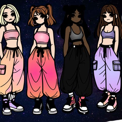 girls with crop top with baggy pants