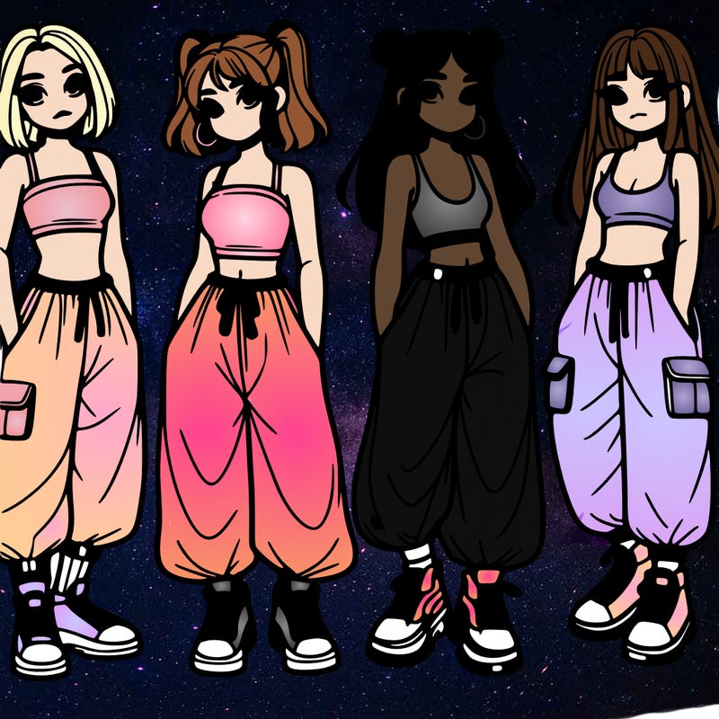 girls with crop top with baggy pants