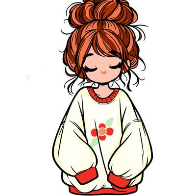 girl with baggy sweatshirt and messy bun