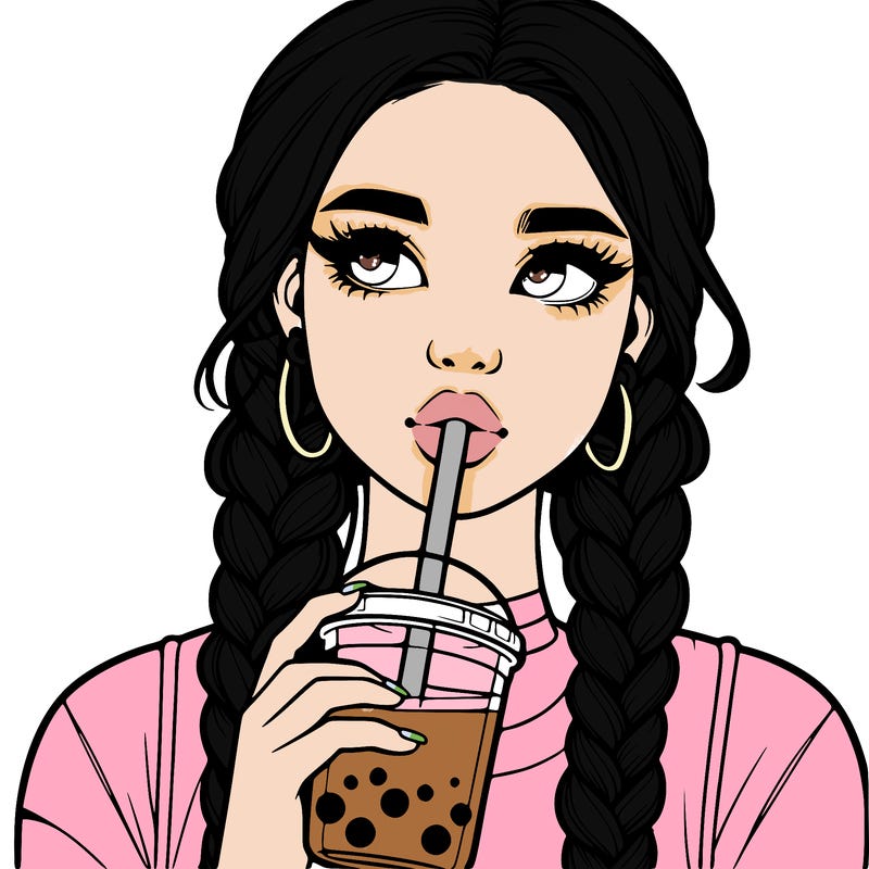 realistic girl with braided hair drinking boba