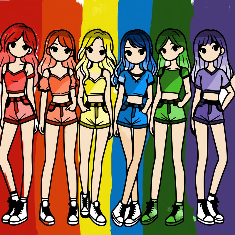 a group of girls wearing crop tops and shorts