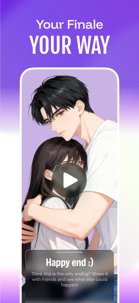 Hey.D : AI Chat, Novel, RPG - Anime couple hugging in a happy ending scene of an interactive AI story.
