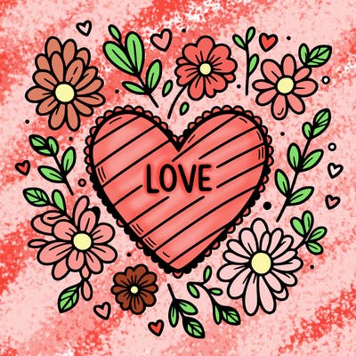 love heart with flowers around it