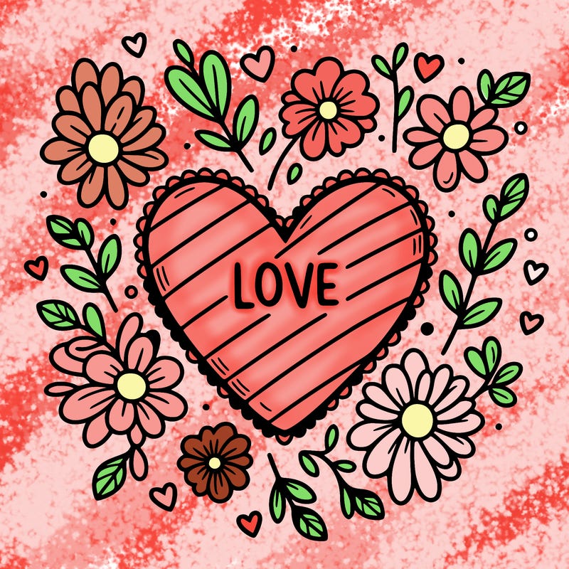 love heart with flowers around it