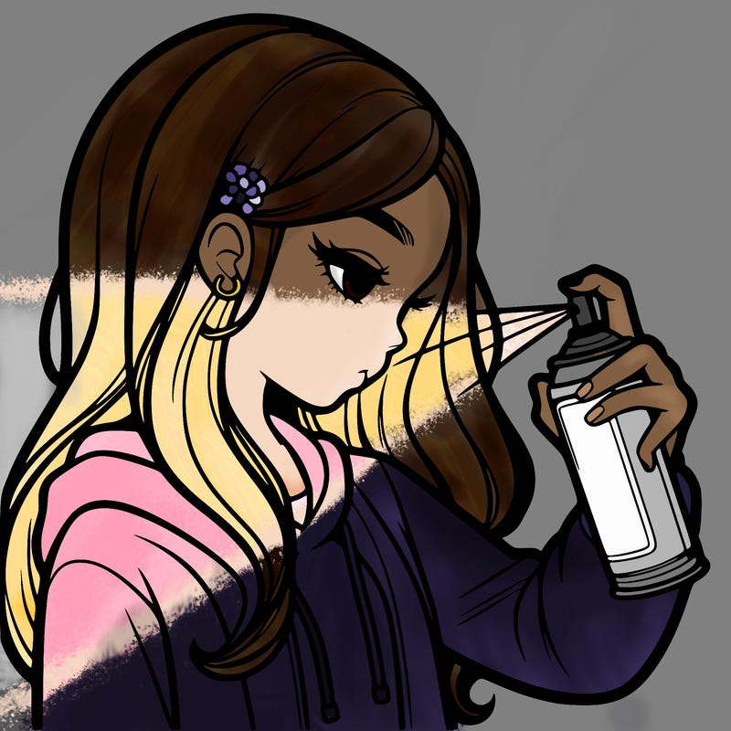 a realistic girl spray painting