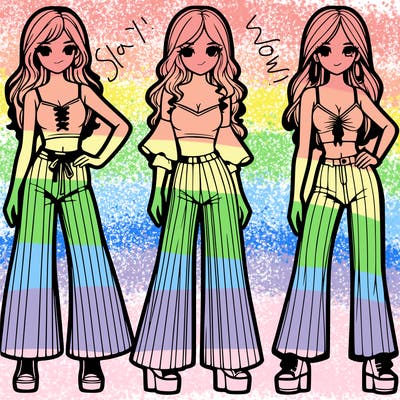 girls with flare pants and crop tops realistic