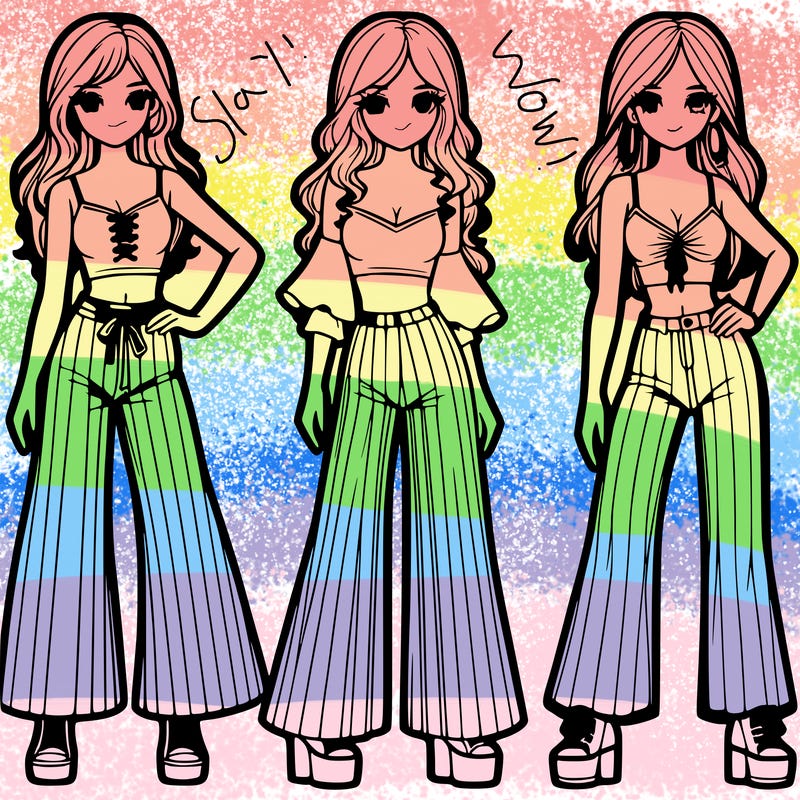 girls with flare pants and crop tops realistic