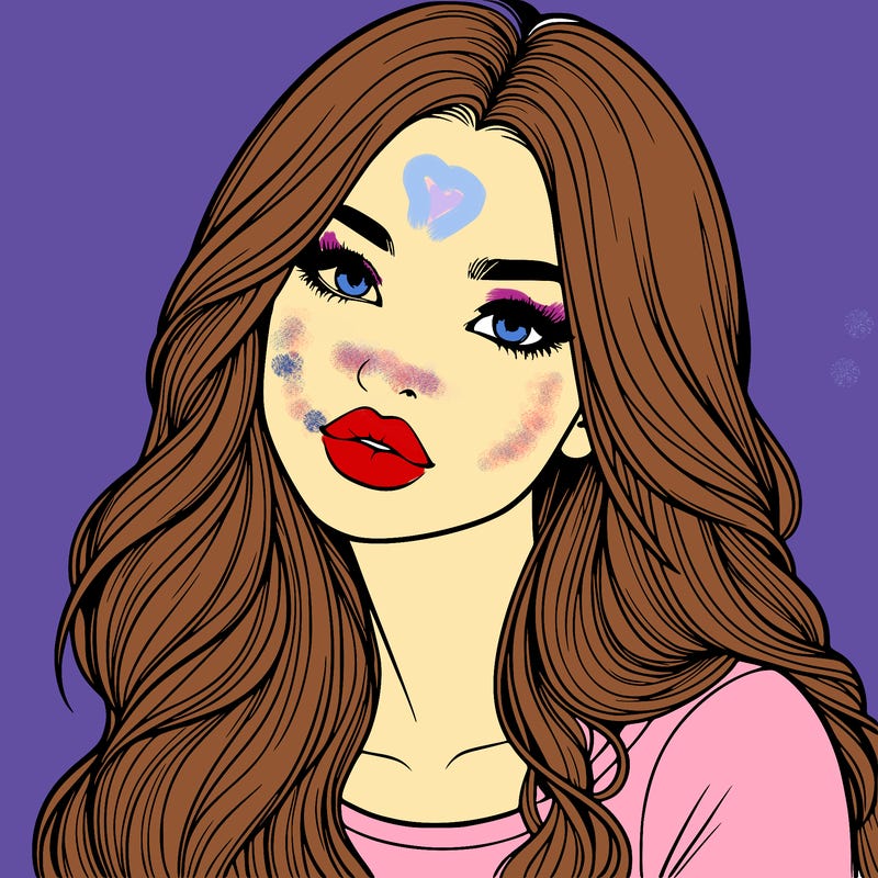 realistic girl with hair on her hair and lips