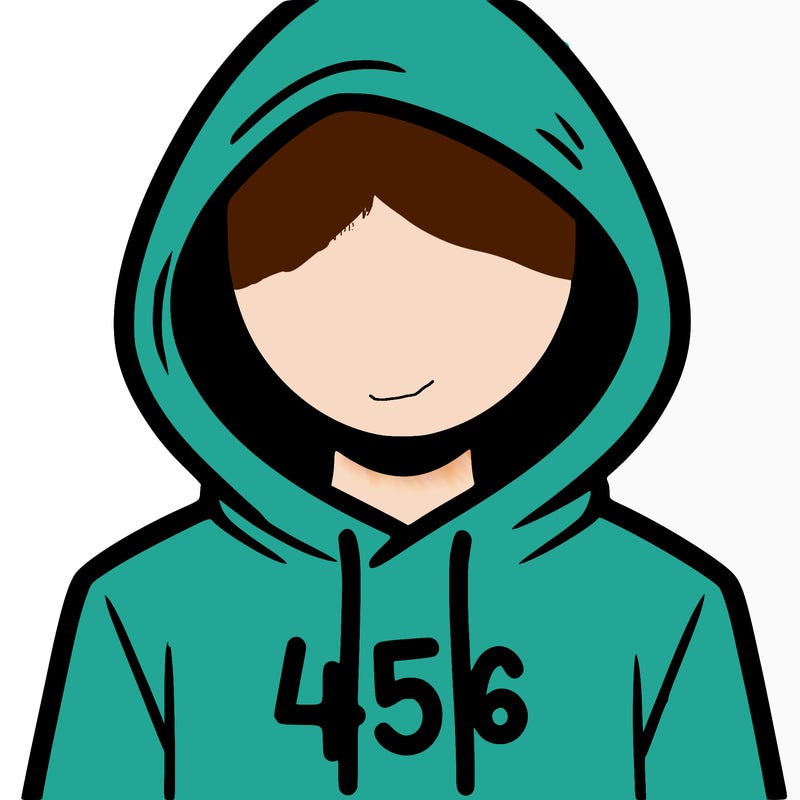 a person with non face waering a hoodie with a 456 symbol