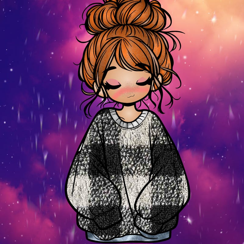 girl with baggy sweatshirt and messy bun