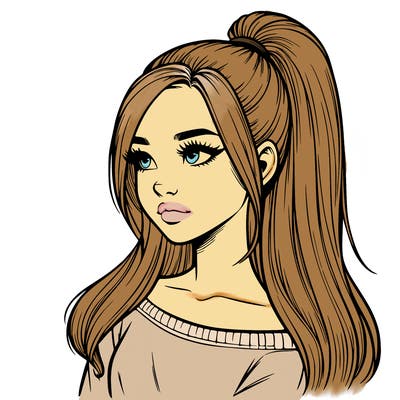 realistic girl with a high ponytail