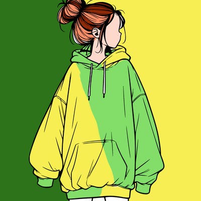 realistic girl with a oversized sweatshirt on and a bun