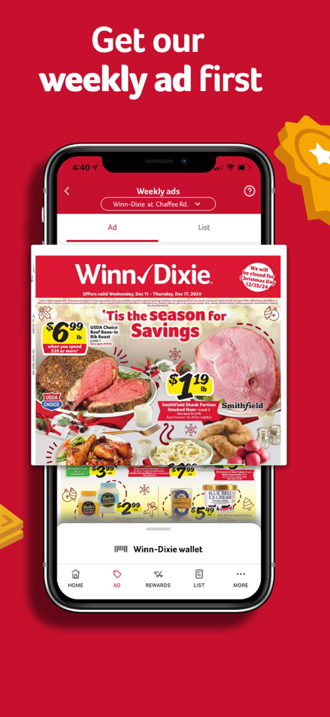 Winn Dixie app weekly ad screen showing grocery deals