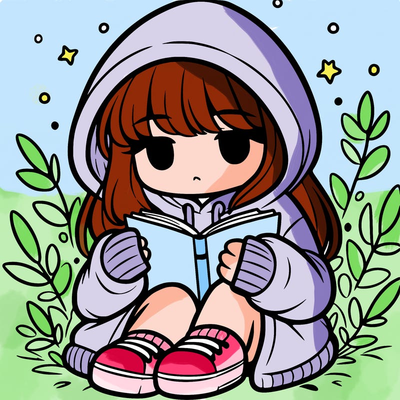 girl in oversized hoodie reading a book