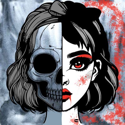 realistic girl with half skull mask