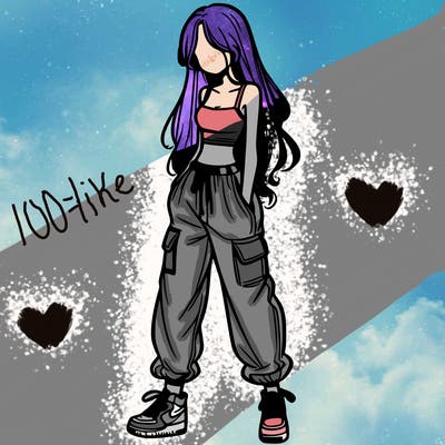 girl in baggy pants crop top and long hair