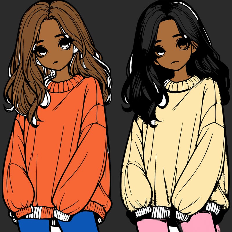 realistic girl with baggy sweater