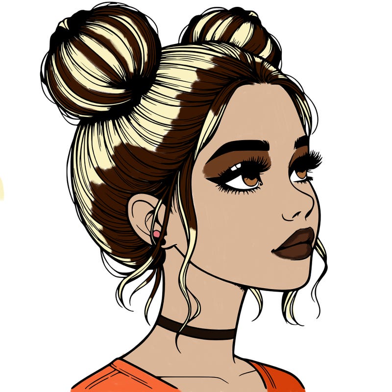 realistic girl with buns on the top of her head