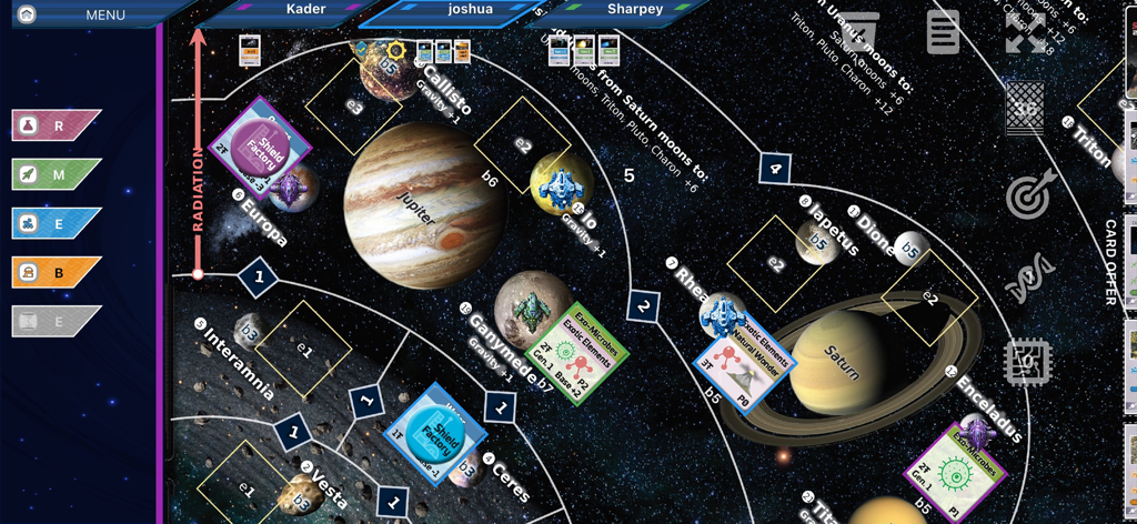 SpaceCorp - SpaceCorpのデジタルボードゲームマップ、Planeteers時代に木星と土星を表示