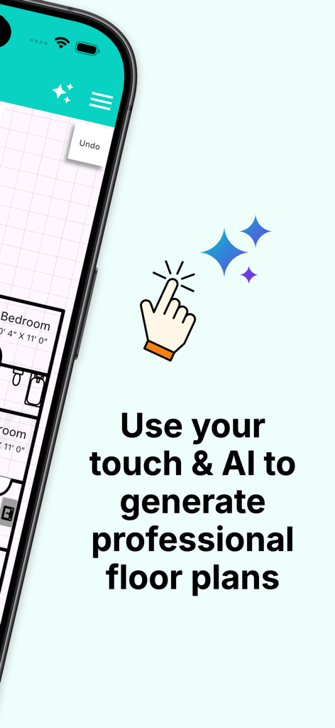 DrawPlan - DrawPlanモバイルアプリのインターフェース。AIとタッチコントロールでプロフェッショナルな間取り図を生成します。