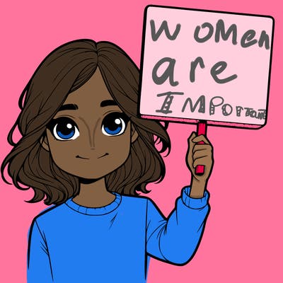 realistic girl holding up a sign