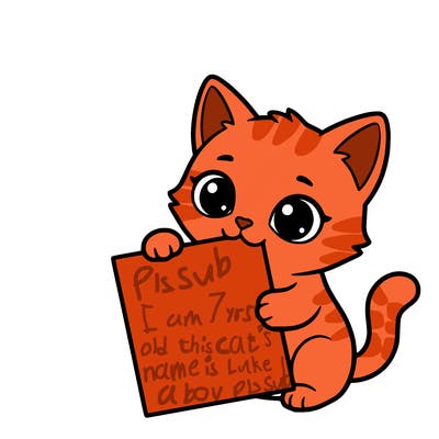 a small cat with a blank sheet of paper in its hand. the cat is sooooooo cute!