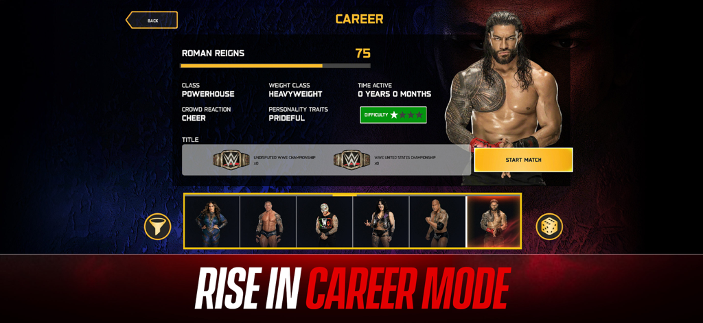 WWE 2K25: Netflix Edition - WWE 2K25 Career Mode interface featuring Roman Reigns