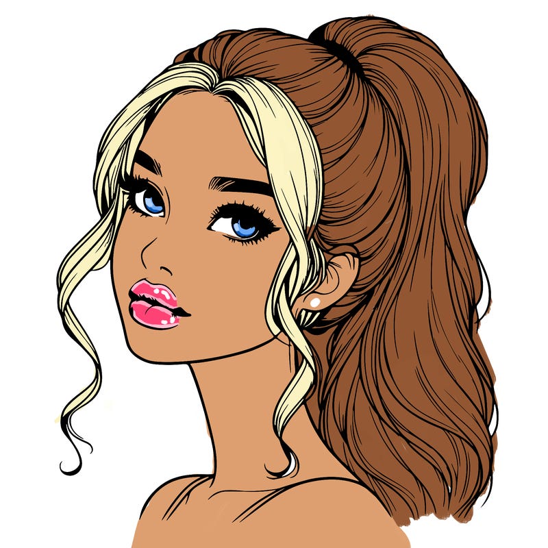 realistic girl with a ponytail on her hair and lips