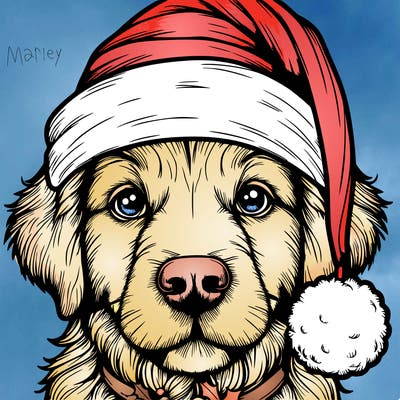 realistic dog with a christmas hat