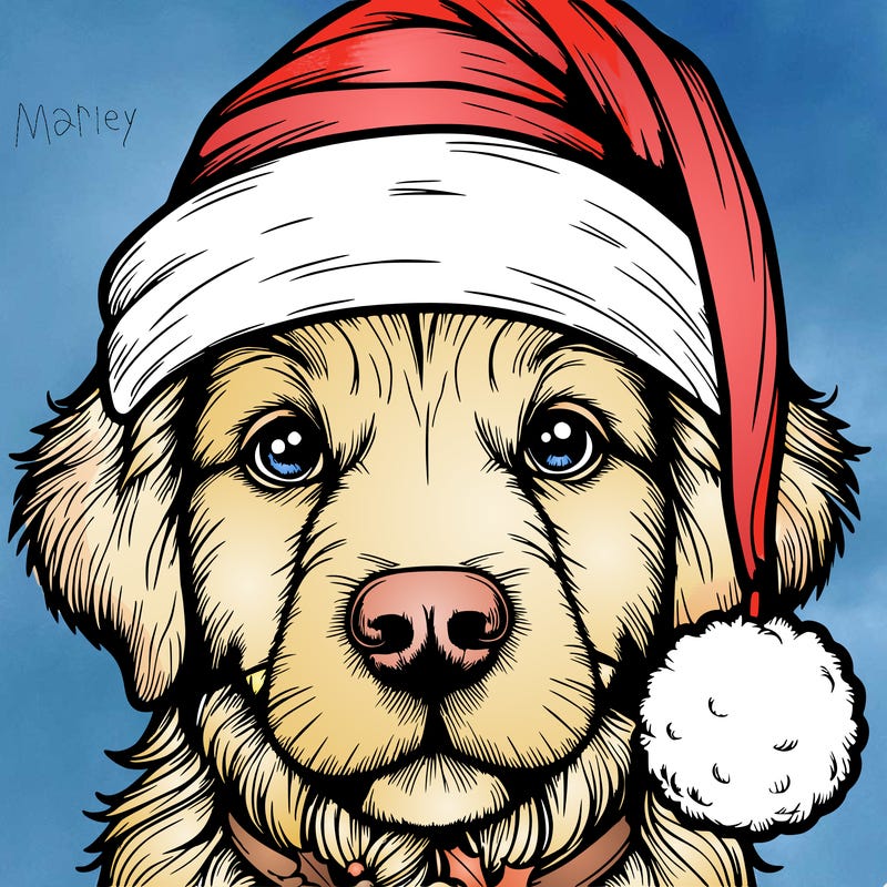 realistic dog with a christmas hat