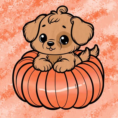 cute little puppy in a pumpkin