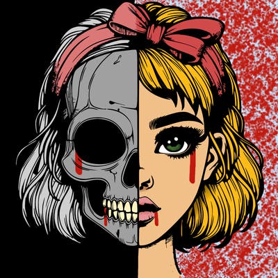 realistic girl with half skull mask