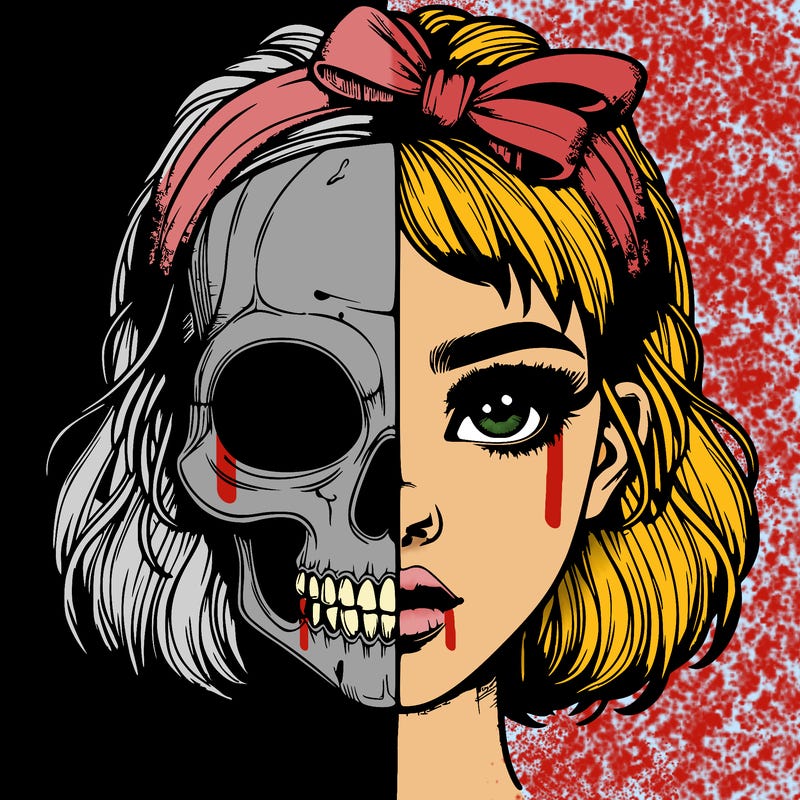 realistic girl with half skull mask