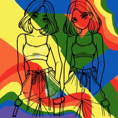 two girls with crop top with baggy pants