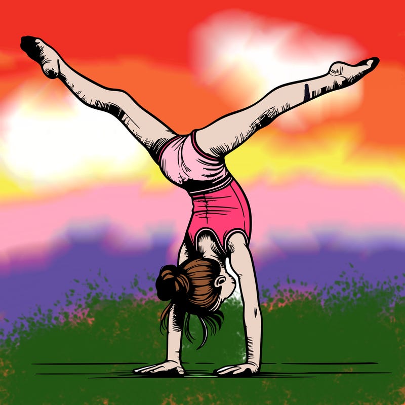 realistic gymnastic hand stand girl in four splits