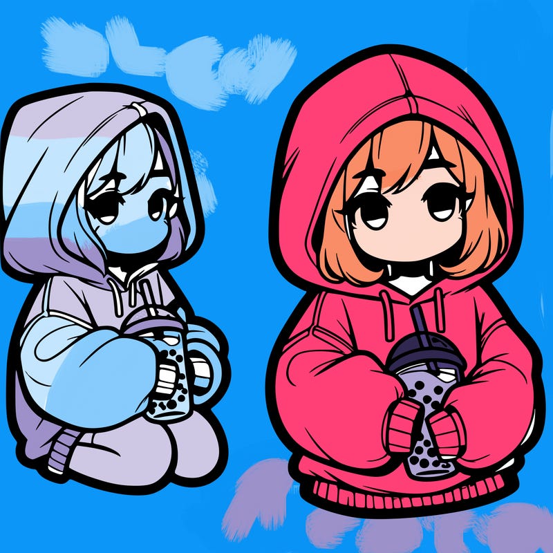 oversized hoodie girl with boba