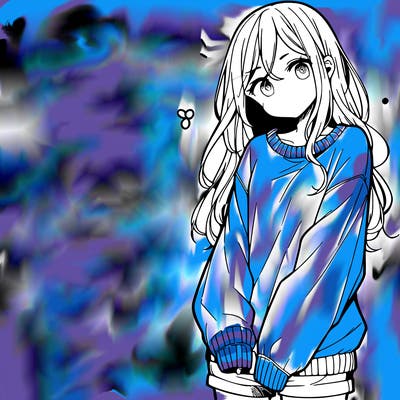 manga teen girl  in a sweater and baggy pants