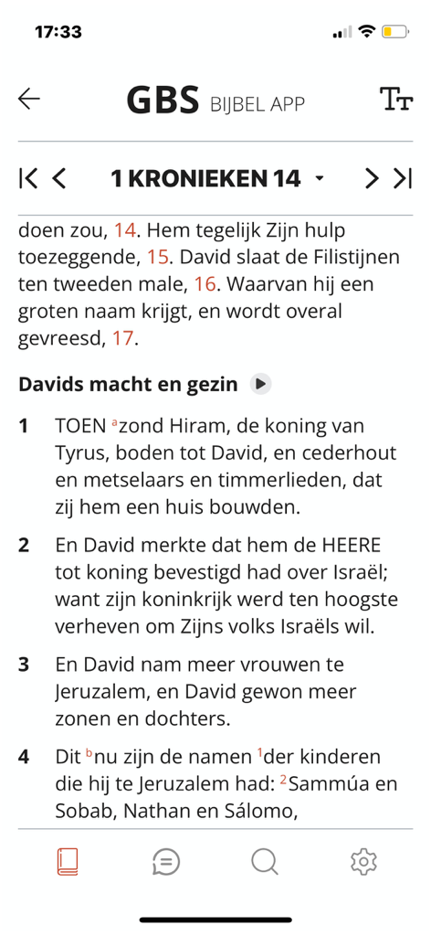 Captura de pantalla de la App de la Biblia GBS mostrando versículos bíblicos de la Traducción Estatal holandesa