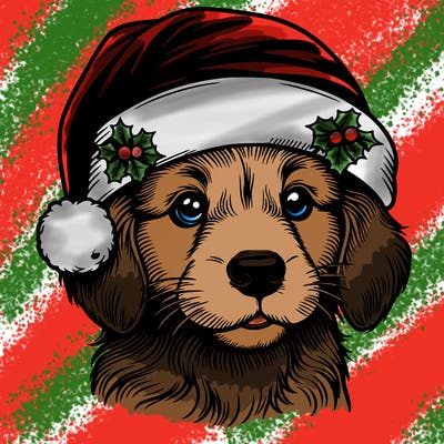 realistic dog wearing a santa hat