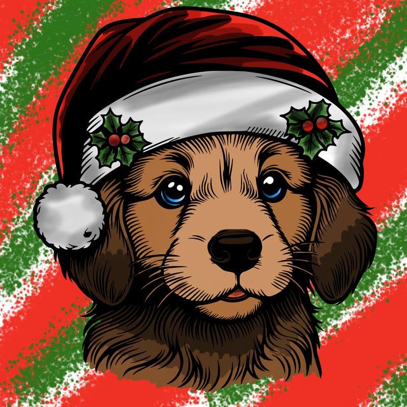realistic dog wearing a santa hat