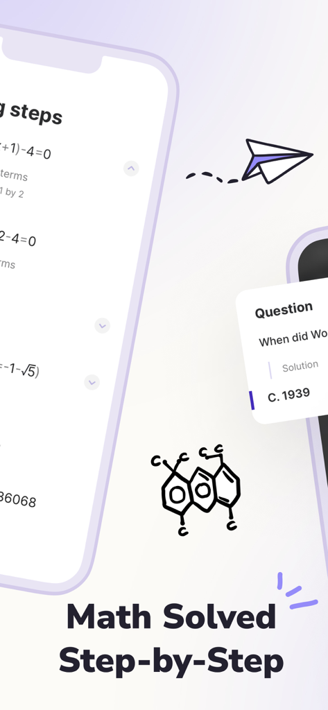 Socratic AI - Homework Helper - Socratic AI app interface showing step by step math solutions and history help