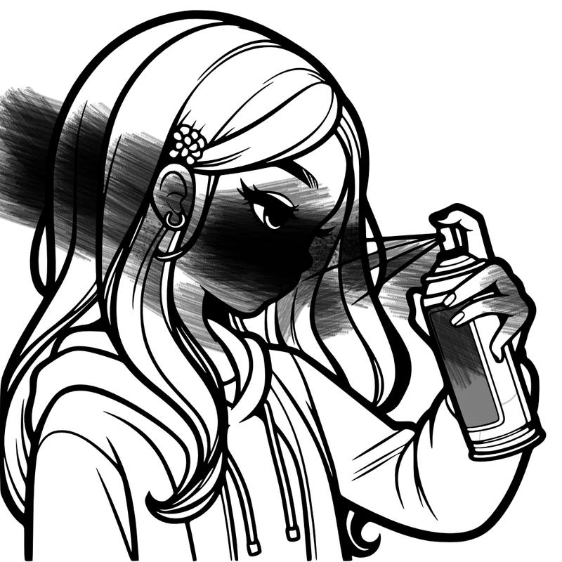 a realistic girl spray painting