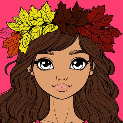 realistic girl with fall leaf crown