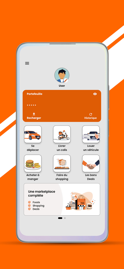 GoChap Driver - GoChap Driver mobile app interface with transport delivery and marketplace options